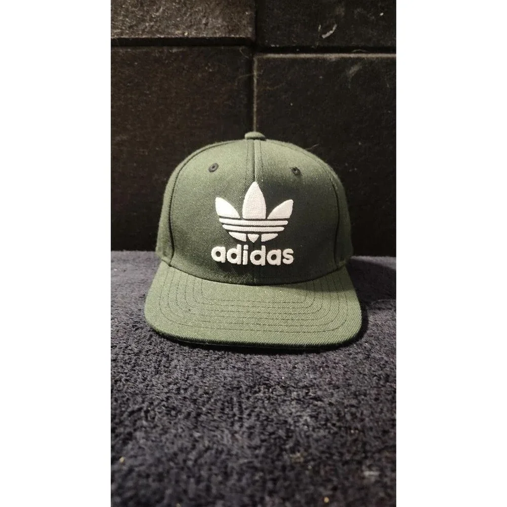 adidas Olive Green White Trefoil Stripes Snap Back Hat